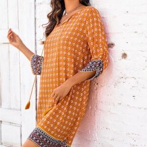 Hotouch Orange Patterned Boho Dress